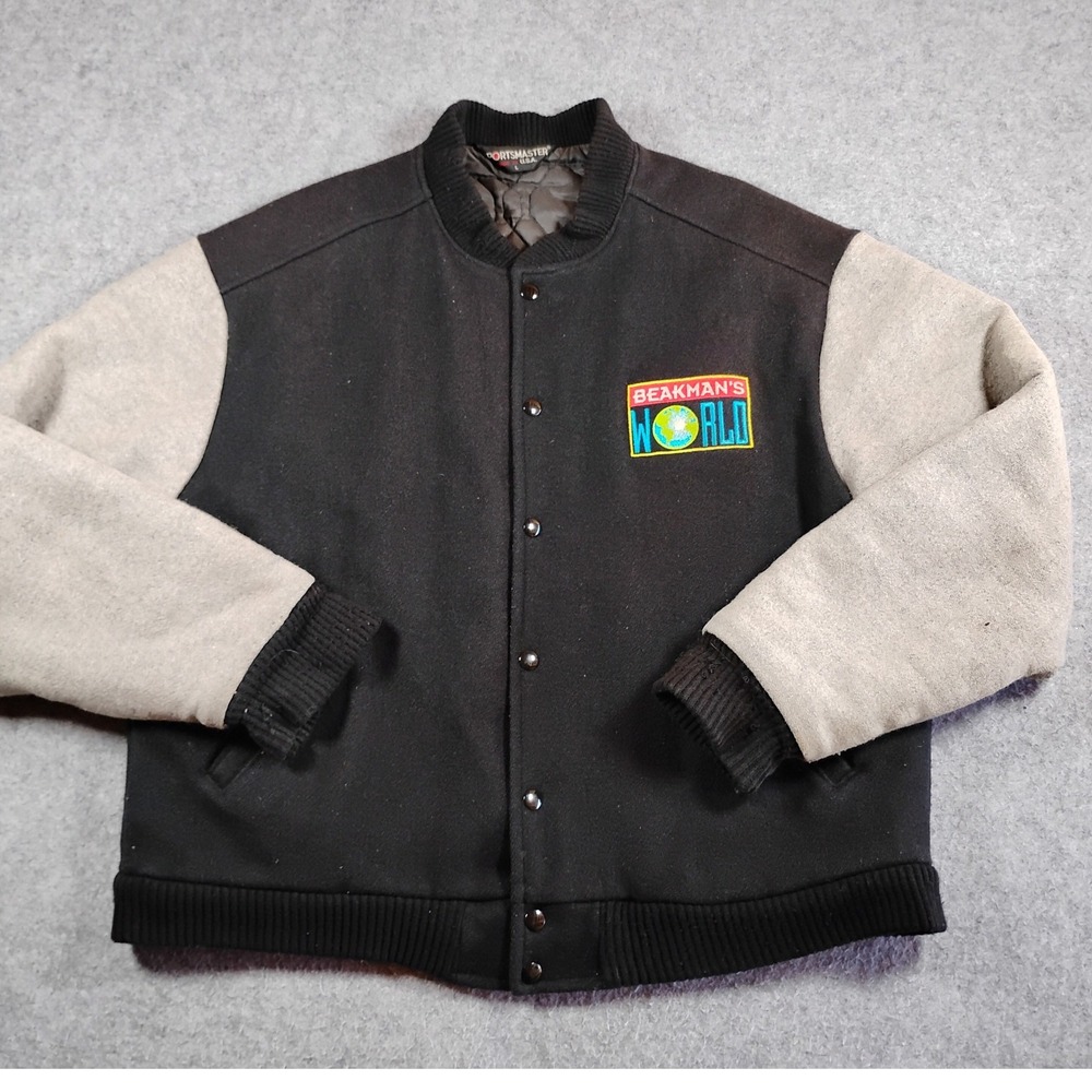 Vintage‎ Sportsmaster Beakman's World Varsity Jacket Black Wool Blend Mens Large